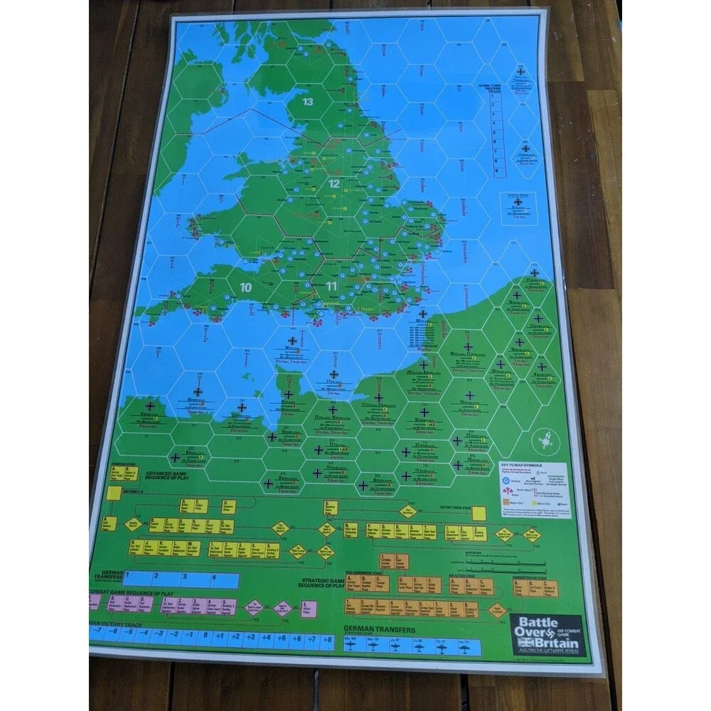 Laminated TSR 1983 Battle Over Britain Map And British Airfield Display